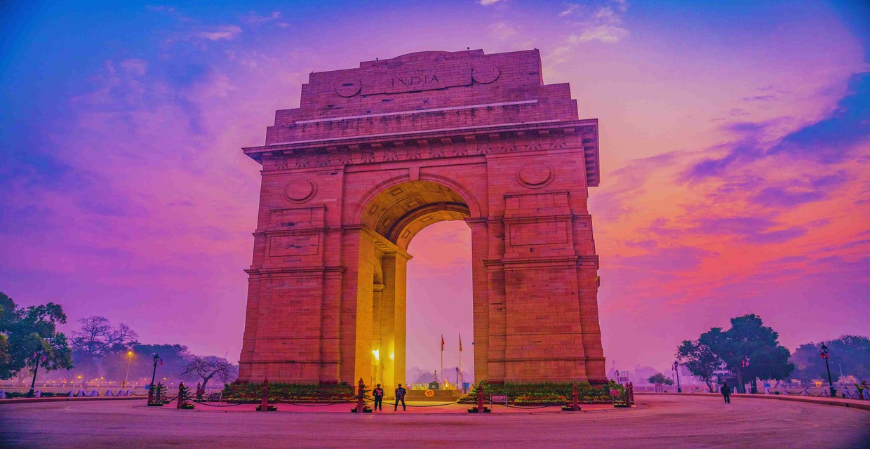 india gate pink and blue sky